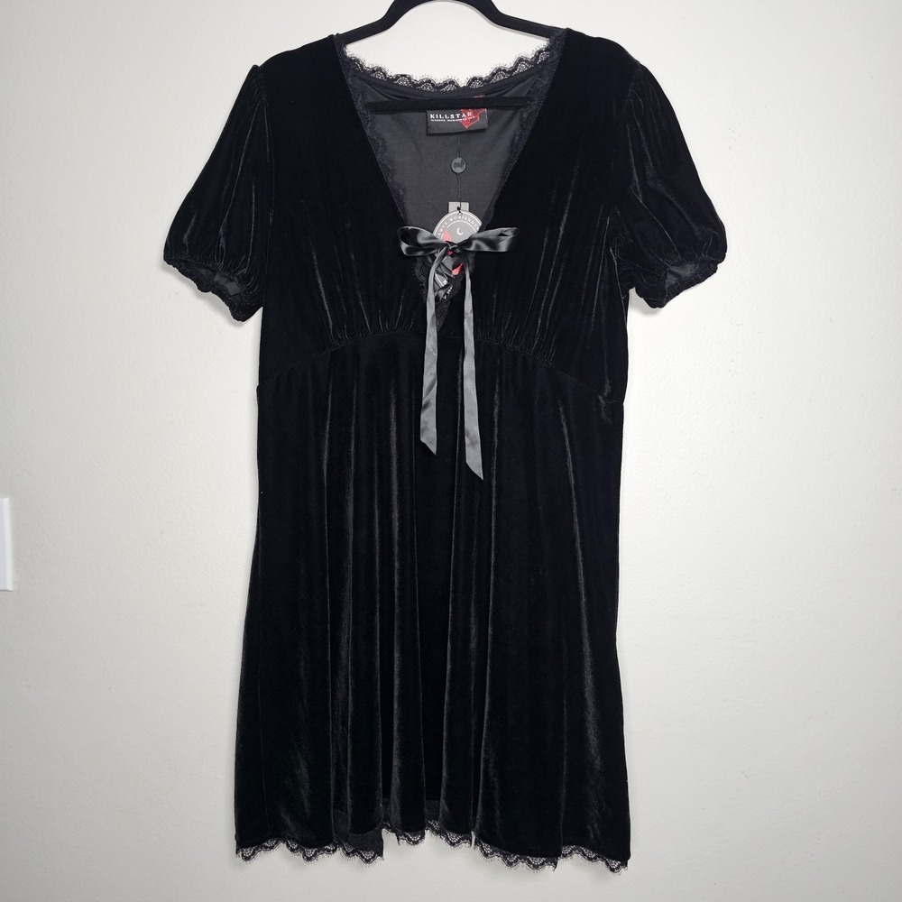 Killstar Womens 3XL Velvet Black Consolation Dress Lace Details Witchy Goth‎